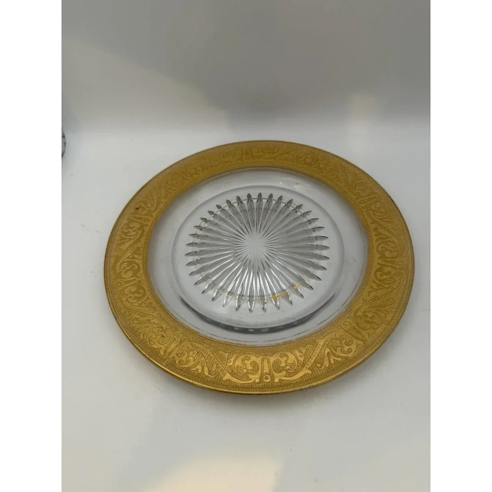 Vintage Gold Encrusted Clear Glass Dessert Salad Plate‎ 8